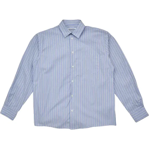 Nico Poplin Azure Streifen Hemd , Herren, Größe: M - Wood Wood - Modalova