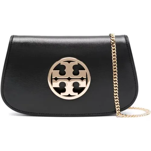 Leather Shoulder Bag with Gold Logo Plaque , female, Sizes: ONE SIZE - TORY BURCH - Modalova