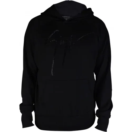 Schwarzer Sweatshirt mit Kristallverziertem Logo - giuseppe zanotti - Modalova