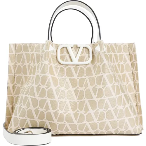 Ivory VLogo Medium Tote Shoulder Bag , female, Sizes: ONE SIZE - Valentino Garavani - Modalova