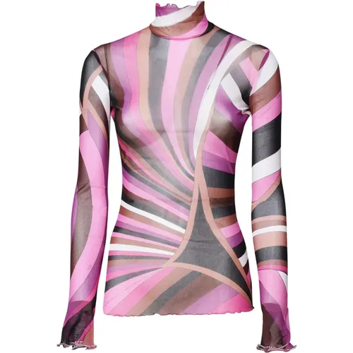 MultiColour Archive Print Mock Neck T-shirt , female, Sizes: 2XS, S, XS - EMILIO PUCCI - Modalova