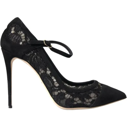 Schwarze Mary Jane Pumps mit Spitze - Dolce & Gabbana - Modalova