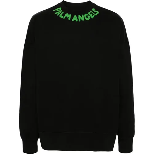 Schwarze Sweaters mit Logo-Print , Herren, Größe: M - Palm Angels - Modalova