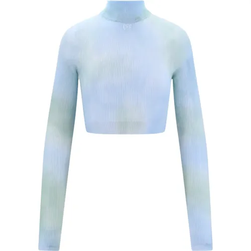 Stylisches Blaues Crop Top mit Logo und Tie-dye Effekt - Off White - Modalova