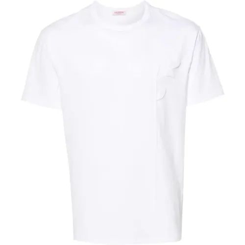 Weiße Blumenapplikation Crew Neck T-shirt - Valentino Garavani - Modalova