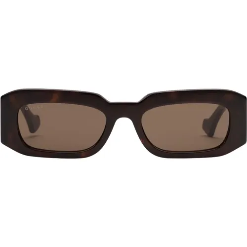Rechteckige quadratische Schildpatt-Sonnenbrille mit braunen Gläsern - Gucci - Modalova