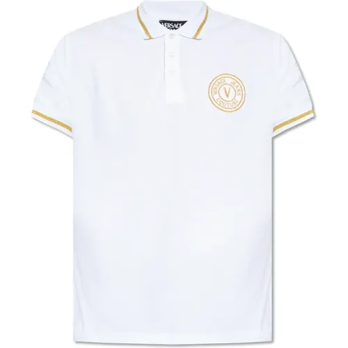 Polo-Shirt mit gesticktem Logo - Versace Jeans Couture - Modalova