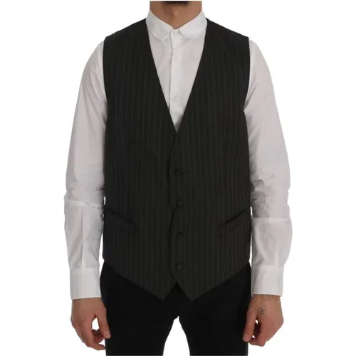 Suit Vests,Grau Gestreifte Woll Stretch Weste - Dolce & Gabbana - Modalova