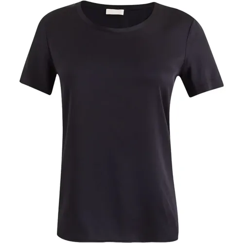Schwarzes Viskose T-Shirt mit Rundhalsausschnitt , Damen, Größe: S - Liu Jo - Modalova