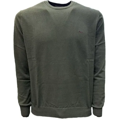 Grüner Rundhalsausschnitt-Pullover für Männer mit Logo - XXL , Herren, Größe: M - Harmont & Blaine - Modalova