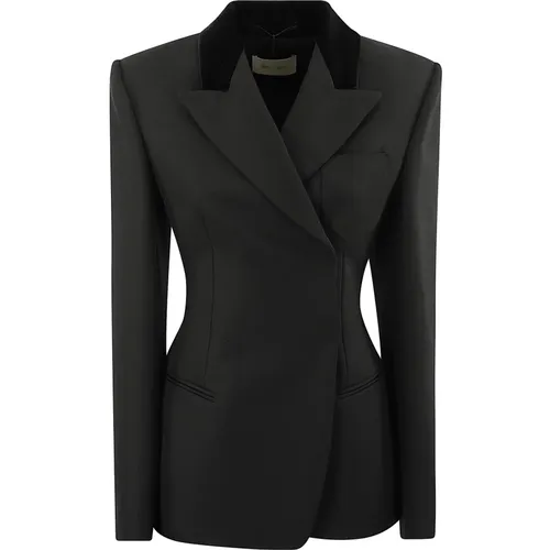 Double-Breasted Velvet Peak Lapel Jacket , female, Sizes: S - SPORTMAX - Modalova