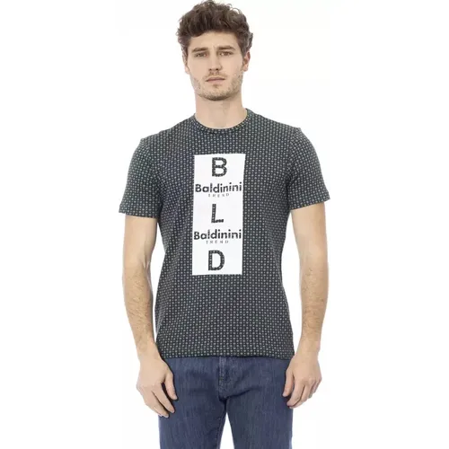 Grnes Baumwoll-T-Shirt mit Frontprint , Herren, Größe: L - Baldinini - Modalova