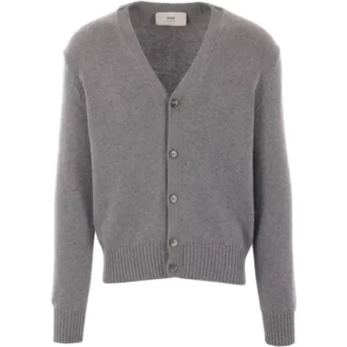 Grey Cashmere Wool Cardigan Embroidered , male, Sizes: XL, M, S, L - Ami Paris - Modalova
