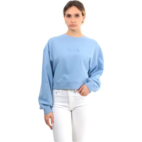 Blauer Rundhalsausschnitt Pullover im Cropped-Stil , Damen, Größe: L - Woolrich - Modalova
