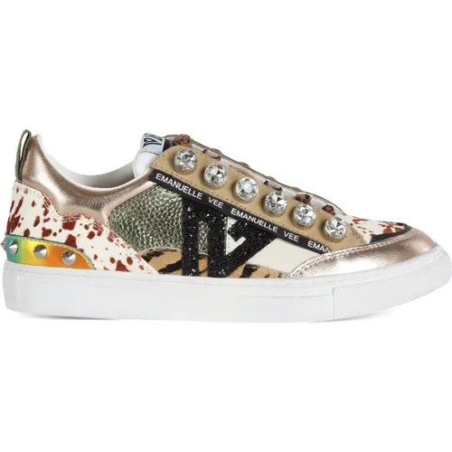 Leder Sneakers mit Maxi Strass , Damen, Größe: 38 EU - Emanuelle Vee - Modalova