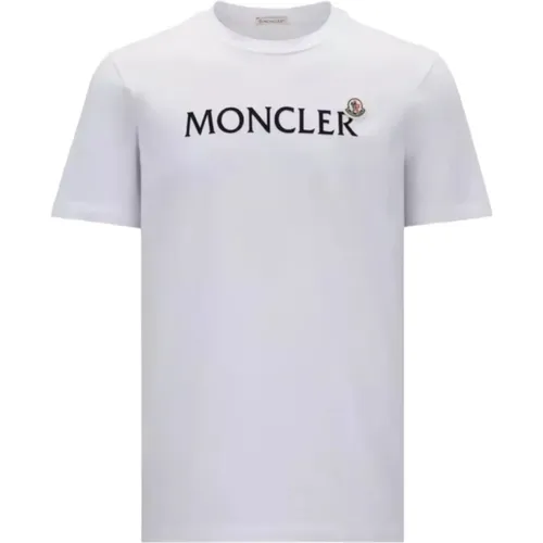 Logo T-Shirt Weiß Rundhals Kurzarm , Herren, Größe: M - Moncler - Modalova