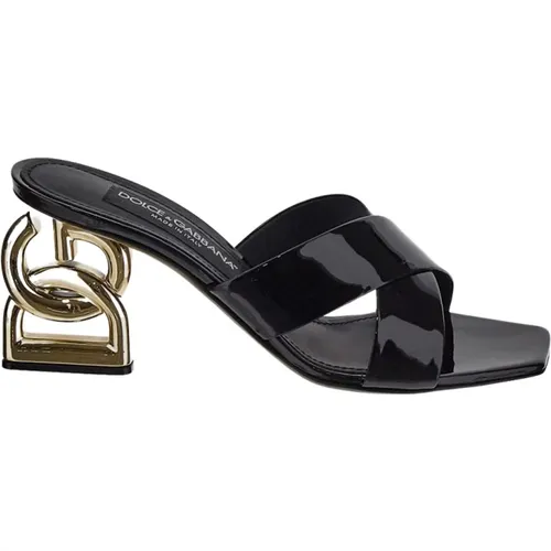 Schwarze Lederabsatz Mules , Damen, Größe: 37 EU - Dolce & Gabbana - Modalova