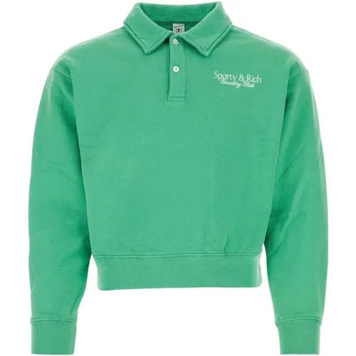 Grünes Baumwoll-Poloshirt, Moderner Komfort - Sporty & Rich - Modalova