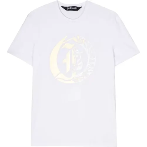 Weißes Logo T-Shirt , Herren, Größe: L - Just Cavalli - Modalova