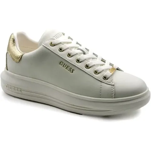 Weiße und Goldene Ledersneakers , Damen, Größe: 39 EU - Guess - Modalova