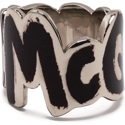 Herren Messing Logo Ring Schwarz Silber , Herren, Größe: 58 MM - alexander mcqueen - Modalova