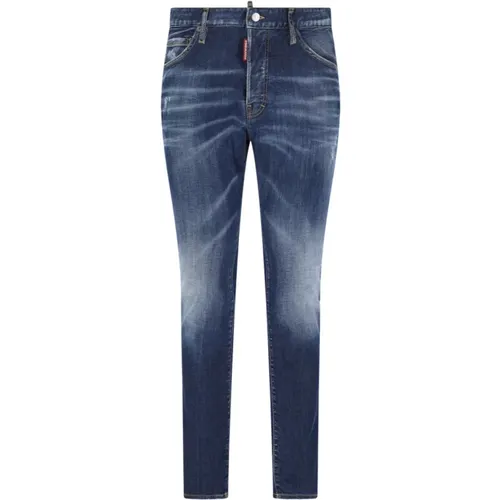 Slim Fit Denim Jeans mit Gürtelschlaufen und Knopfverschluss , Herren, Größe: L - Dsquared2 - Modalova