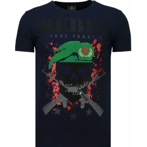 Skull Rebel Rhinestone - Herren T-Shirt - 5776B - Local Fanatic - Modalova