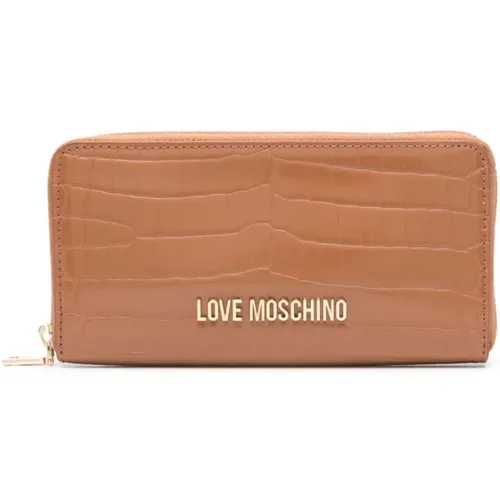 Crocodile-Embossed Wallet with Logo , female, Sizes: ONE SIZE - Love Moschino - Modalova