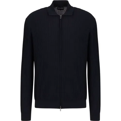 Blauer Pullover mit Frontreißverschluss , Herren, Größe: 2XL - Emporio Armani - Modalova