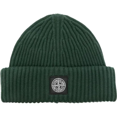 Ribbed Beanie with Logo Patch , male, Sizes: ONE SIZE - Stone Island - Modalova