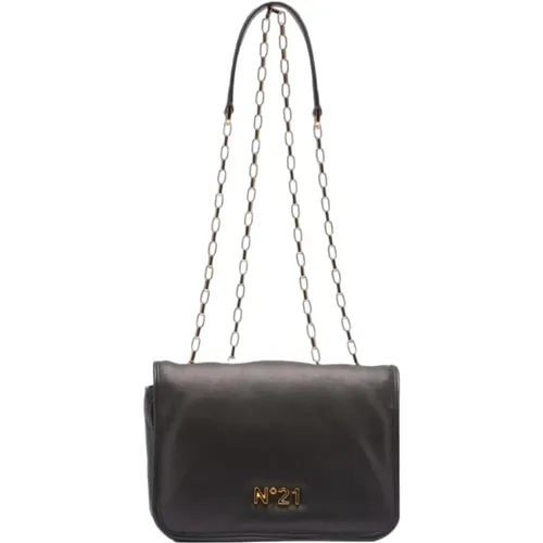 Padded Leather Shoulder Bag with Gold Logo Plaque , female, Sizes: ONE SIZE - N21 - Modalova