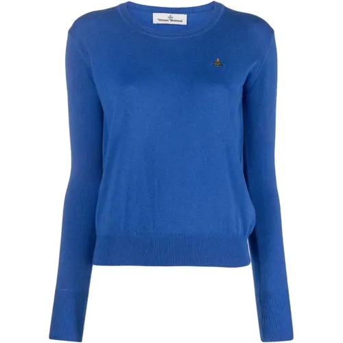 Blauer Orb-bestickter Pullover , Damen, Größe: L - Vivienne Westwood - Modalova