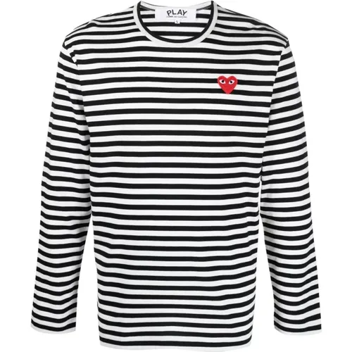 Striped Cotton Sweater Black , male, Sizes: S, XL, L, M - Comme des Garçons Play - Modalova