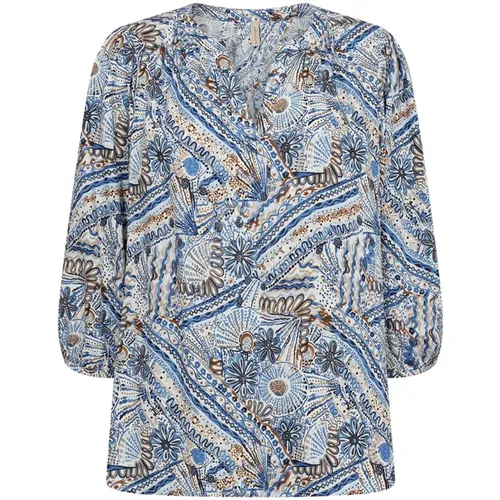 Blaue Bluse mit Puffärmeln , Damen, Größe: XL - Soyaconcept - Modalova