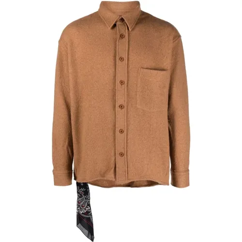 Camel Wool Blend Felted Shirt with Scarf Detail , male, Sizes: XL, L - Destin - Modalova