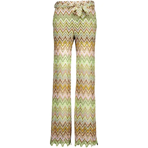 Elegant Crocheted Green Zigzag Pattern Pants , female, Sizes: XL, S - Ana Alcazar - Modalova