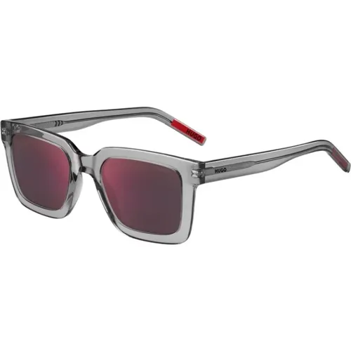 Graues Gestell Rote Spiegelgläser Sonnenbrille , unisex, Größe: 51 MM - Hugo Boss - Modalova