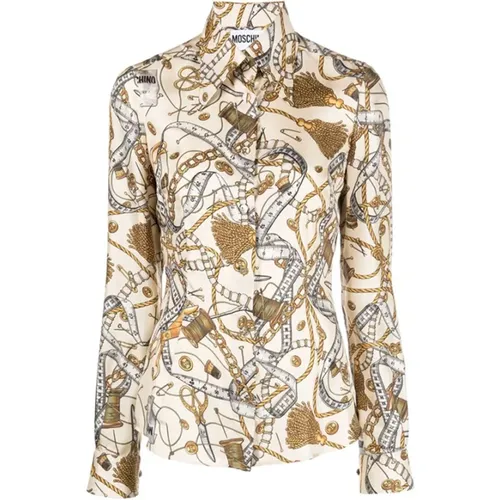 Bridle-print Silk Shirt , female, Sizes: M, S - Moschino - Modalova
