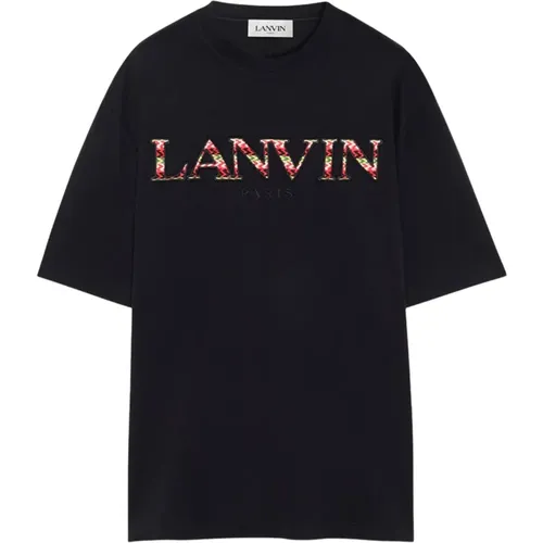 Schwarzes Baumwoll-Jersey-T-Shirt mit gesticktem Logo , Herren, Größe: L - Lanvin - Modalova