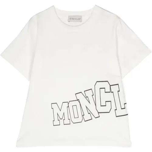 Weißes Kinder T-Shirt mit Asymmetrischem Logo-Print - Moncler - Modalova
