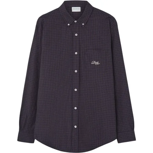 Brown Checkered Shirt with Embroidered Logo Detail , male, Sizes: M - Drole de Monsieur - Modalova