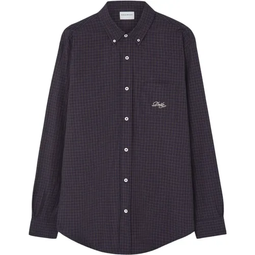 Brown Checkered Shirt with Embroidered Logo Detail , male, Sizes: M, S, L - Drole de Monsieur - Modalova