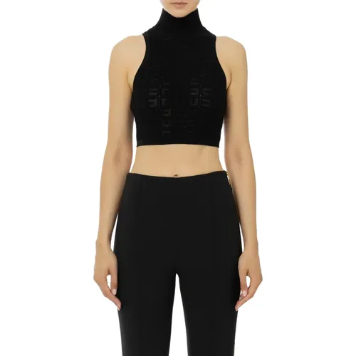 Schwarzes Mesh-Top mit Logo , Damen, Größe: L - Elisabetta Franchi - Modalova