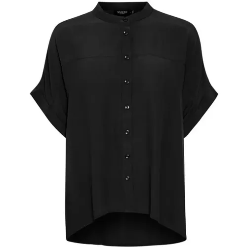 Schwarze locker sitzende Bluse mit kurzen weiten Ärmeln , Damen, Größe: S - Soaked in Luxury - Modalova