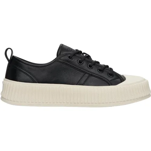 Damen Schwarze Low-Top Sneakers aus echtem Leder Er00112707 - Estro - Modalova