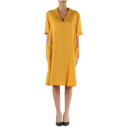 Linen Revers Collar Dress , female, Sizes: 2XL, 3XL - Elena Mirò - Modalova