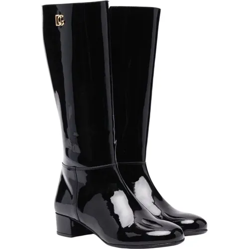 Schwarze Lederstiefel mit hohem Schaft - Dolce & Gabbana - Modalova