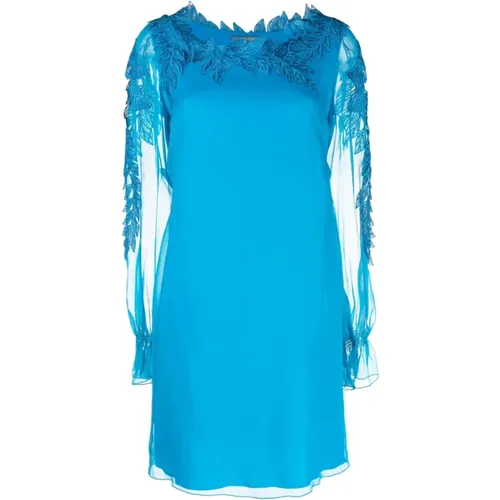 Elegant Silk Dress with Ruffled Sleeves , female, Sizes: L - alberta ferretti - Modalova