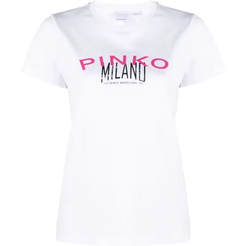 Logo Print Weiße T-Shirts und Polos , Damen, Größe: M - pinko - Modalova