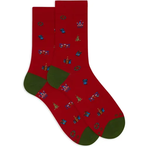 Kurze rote Baumwollsocken für Damen mit gemischtem Weihnachtsmotiv - Gallo - Modalova